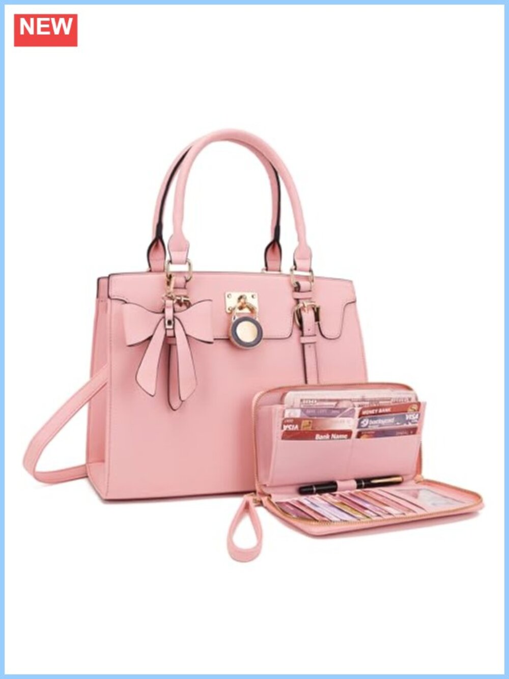 Vegan Leather Satchel Tote Shoulder Handbag & Wallet Set